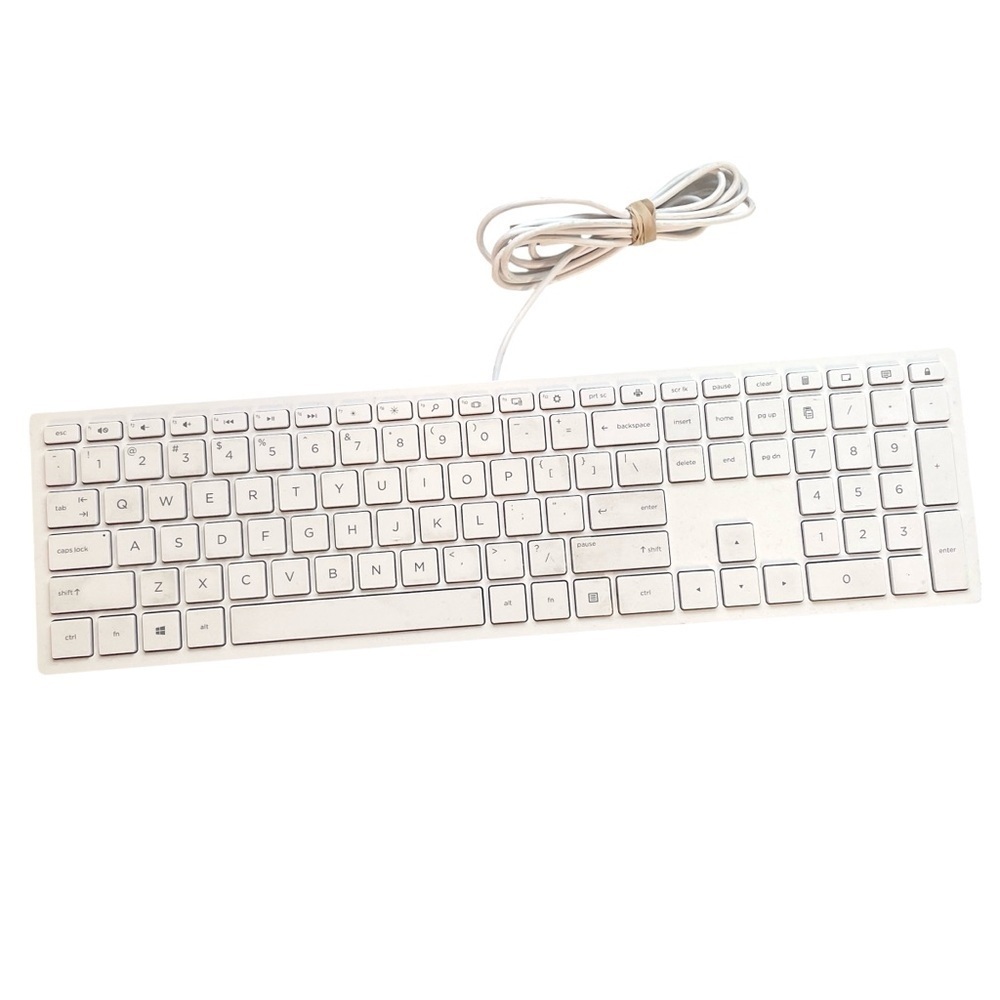 HP Hewlett-Packard 928510-001 USB Wired Corded Slim PC Keyboard White